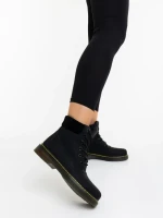 Ghete dama negre din piele ecologica si material textil Olena