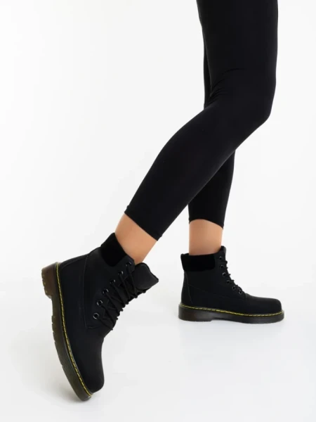 Ghete dama negre din piele ecologica si material textil Olena