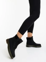 Ghete dama negre din piele ecologica si material textil Olena