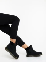 Ghete dama negre din piele ecologica si material textil Olena