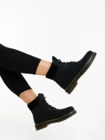 Ghete dama negre din piele ecologica si material textil Olena