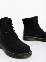 Ghete dama negre din piele ecologica si material textil Olena