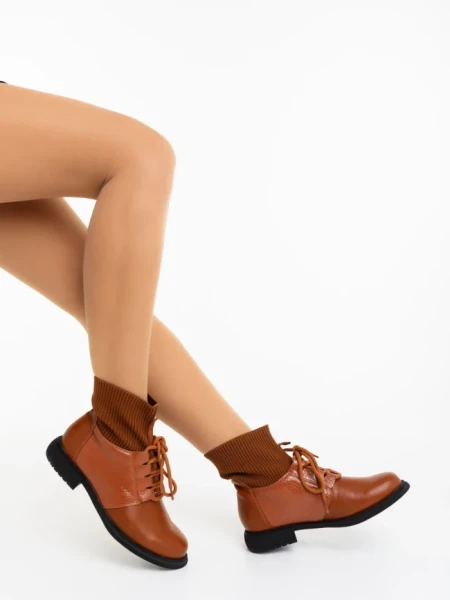 Ghete dama camel din piele ecologica si material textil Majora