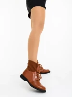 Ghete dama camel din piele ecologica si material textil Majora