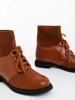 Ghete dama camel din piele ecologica si material textil Majora