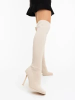 Cizme dama cu toc bej din material textil  Santera
