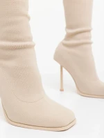 Cizme dama cu toc bej din material textil  Santera