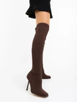 Cizme dama cu toc maro din material textil  Santera