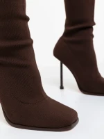 Cizme dama cu toc maro din material textil  Santera