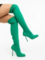 Cizme dama cu toc verde din material textil  Santera