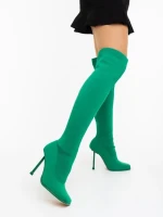 Cizme dama cu toc verde din material textil  Santera