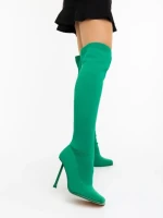 Cizme dama cu toc verde din material textil  Santera