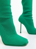 Cizme dama cu toc verde din material textil  Santera