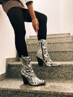 Cizme dama negre cu alb din piele ecologica Linnet