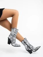 Cizme dama negre cu alb din piele ecologica Linnet