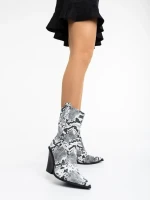 Cizme dama negre cu alb din piele ecologica Linnet