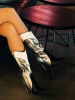 Cizme dama argintiii din piele ecologica Diamontina