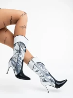 Cizme dama argintiii din piele ecologica Diamontina