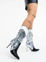 Cizme dama argintiii din piele ecologica Diamontina