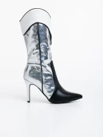 Cizme dama argintiii din piele ecologica Diamontina