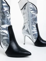 Cizme dama argintiii din piele ecologica Diamontina