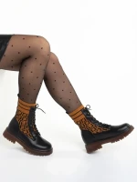 Ghete dama camel din piele ecologica si material textil Renada