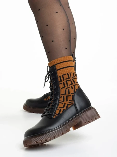 Ghete dama camel din piele ecologica si material textil Renada