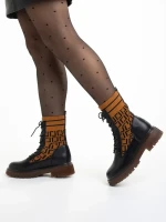 Ghete dama camel din piele ecologica si material textil Renada