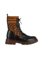 Ghete dama camel din piele ecologica si material textil Renada