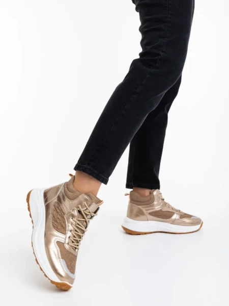 Pantofi sport dama aurii din material textil si material sintetic Varava