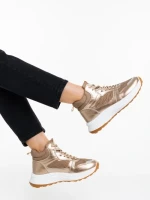 Pantofi sport dama aurii din material textil si material sintetic Varava