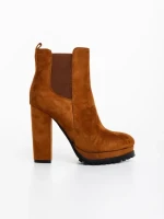 Botine dama cu toc maro din material textil Themara