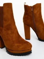 Botine dama cu toc maro din material textil Themara