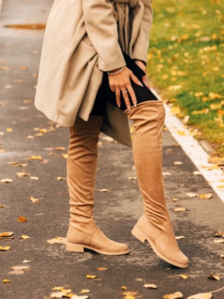 Cizme dama bej din material textil Verria