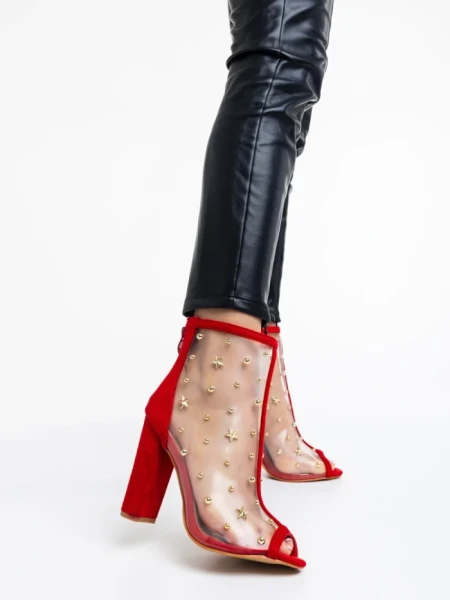 Botine dama rosii din piele ecologica si material textil Taria