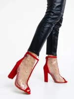 Botine dama rosii din piele ecologica si material textil Taria