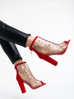 Botine dama rosii din piele ecologica si material textil Taria