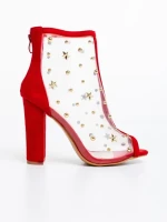 Botine dama rosii din piele ecologica si material textil Taria