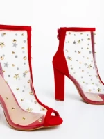 Botine dama rosii din piele ecologica si material textil Taria