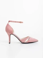 Pantofi dama cu toc roz din material textil Armara