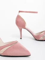 Pantofi dama cu toc roz din material textil Armara