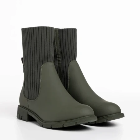 Botine dama verzi din piele ecologica si material textil Camryn