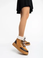 Ghete dama camel din material textil Clarabelle