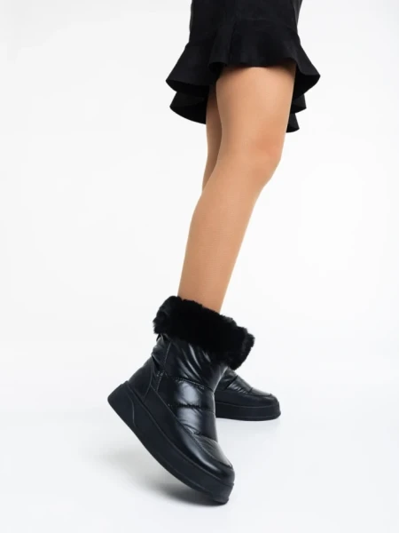 Cizme dama negre din piele ecologica si material textil Janicia