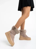 Cizme dama bej din piele ecologica si material textil Janicia