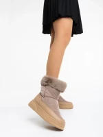 Cizme dama bej din piele ecologica si material textil Janicia