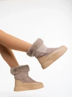 Cizme dama bej din piele ecologica si material textil Janicia