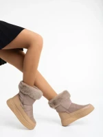 Cizme dama bej din piele ecologica si material textil Janicia