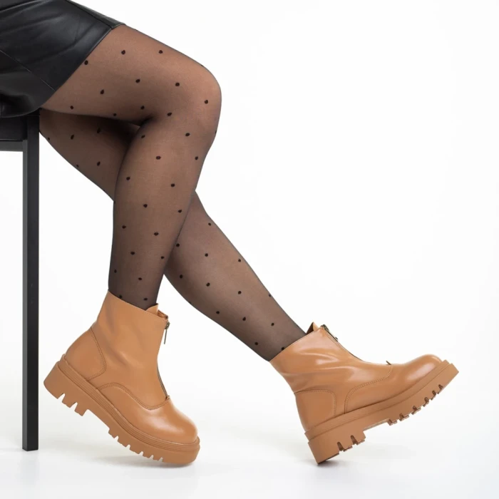 Botine dama camel  din piele ecologica Celestina