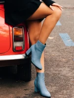 Botine dama albastre din material textil Eleonora